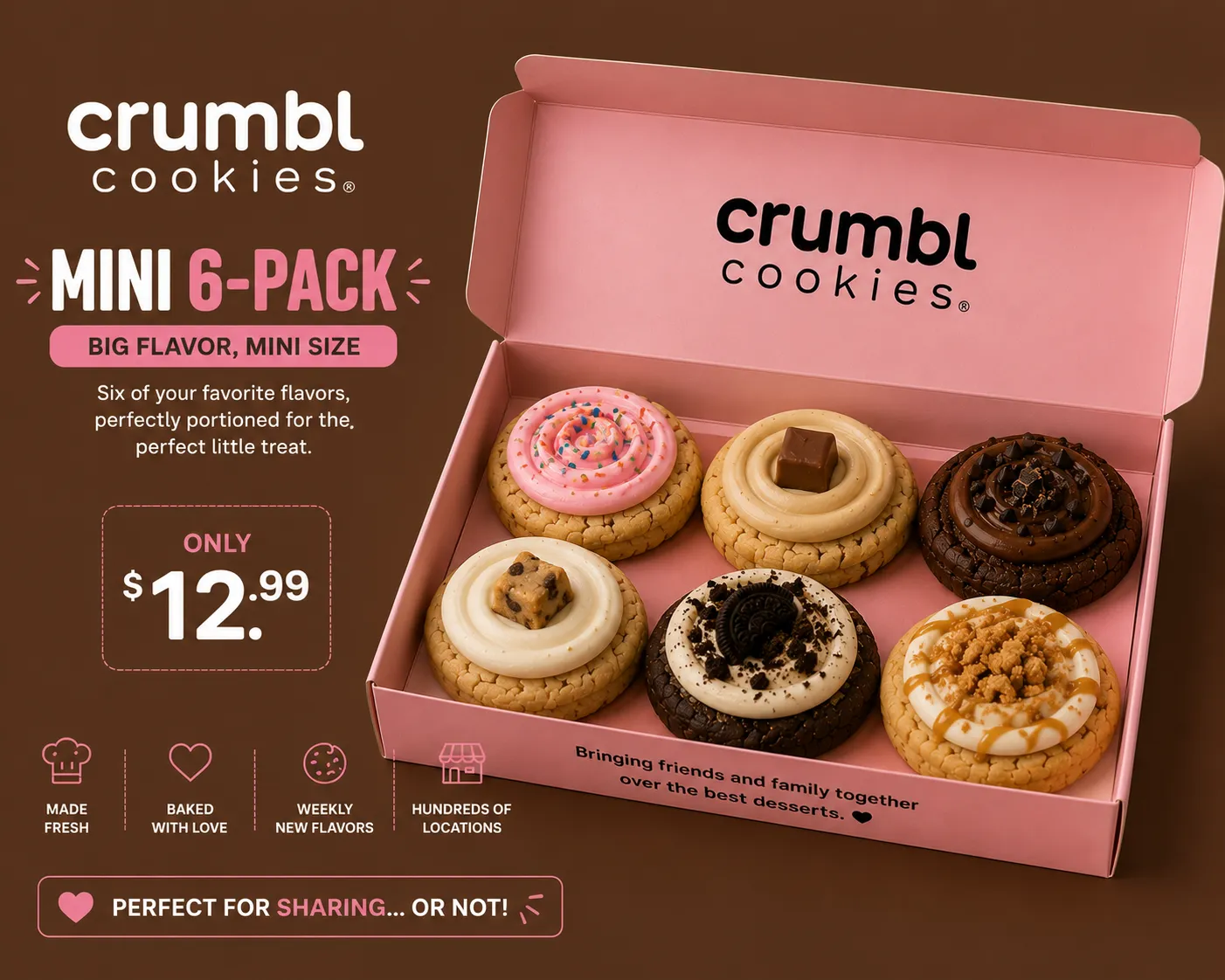 Mini 12-pack of mini Crumbl Cookies, typical $24.99